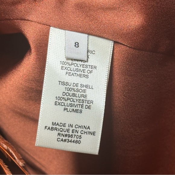 Rebecca Taylor Copper Silk Ostrich Feather Slip Dress Size 8 - Picture 12 of 17